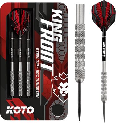 KOTO King Front 90% дартси сріблясті, набір з 3 барелів, 2 комплекти оперень і стрижнів, чохол, рельєфний хват
