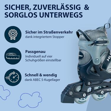 Інлайнери Hudora Mia / Leon 2.0 - дитячі та підліткові ролики, розміри 33-36, колір Ocean