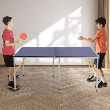 Стіл для пінг-понгу COSTWAY Mini, складний, з сіткою та ракетками, 2 ракетки та 3 м'ячі, для гри в приміщенні та на вулиці, 180 x 90 x 76 см