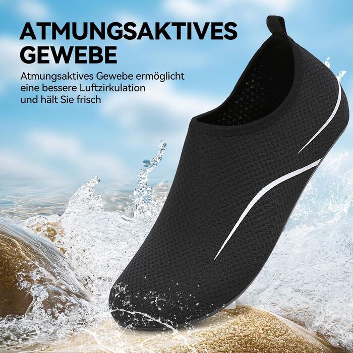 Чоловічі та жіночі водяні черевики для плавання, серфінгу та відпочинку на пляжі. Дихаючі, швидковисихаючі, унісекс, розмір 39 EU, чорний колір.