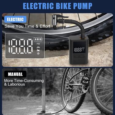 Електрична міні велосипедна помпа Flintronic 100PSI з LCD-манометром, акумулятор 500mAh, USB Type-C зарядка
