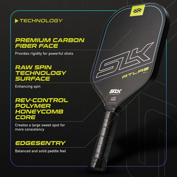 Pickleball-Paddel Selkirk Atlas 2025: Вуглецеве волокно, синій колір, XL форма | Pickleball-Paddel