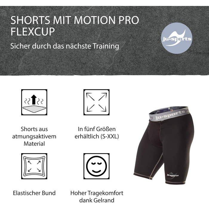 Захисний бандаж Ju-Sports Base Supporter з чашею Motion Pro Flexcup, вентиляція, дихаюча сітка, 4-сторонній стрейч, розмір XL, чорний