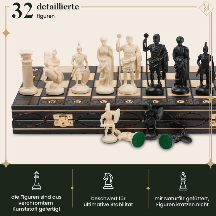 Шахи Master of Chess Black & White Edition, середньовічний стиль, дерев'яна дошка та пластикові фігури, для 2 гравців