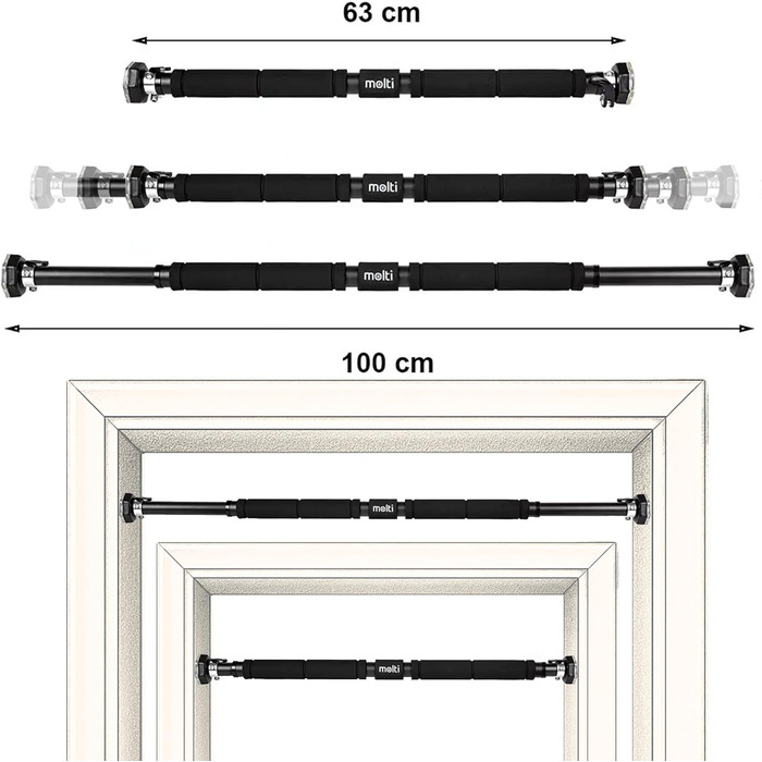 Кімнатна турнік Klimmzugstange для дверного прорізу, регульований 63–100 см, монтаж без свердління, нековзкі ручки, витримує до 100 кг