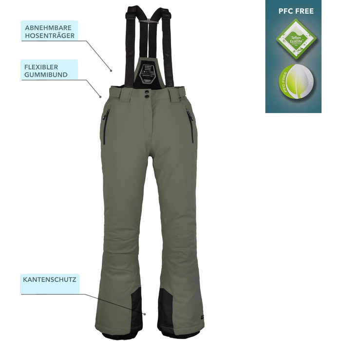 Жіночий гірськолижний костюм Killtec - комплект куртки та штанів, водонепроникний та дихаючий, 10000 мм водяного стовпа, без PFC, куртка зі снігозахисним манжетом, штани з кантозахистом (36, 2 частини, салатовий)