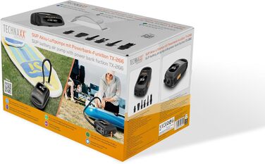 Технакс SUP-насос акумуляторний з Powerbank TX-266 7500 mAh, автоматичний вимкнення, 2 LED, USB-C, 12V, для надувних водних видів спорту