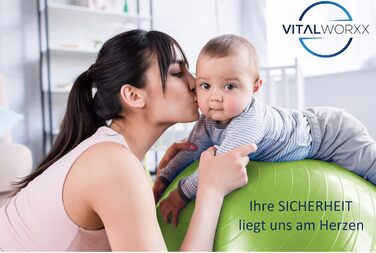 Гімнастичний м'яч для вагітних VITALWORXX 65 см, зелений, надміцний, йога м'яч із насосом та вправами для вагітності й пологів