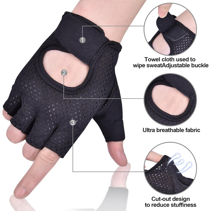 Велосипедні рукавички для жінок та чоловіків, MTB, тренувальні, спортивні, Habfinger, для шосе та гірського велосипеда, силові, з антиковзким покриттям, літні, чорні (L)