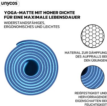 Килимок для йоги та фітнесу Unycos | Антиковзкий, з сумкою та ремінцем | 183 x 61 см | Екологічний, нетоксичний