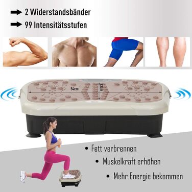 Платформа вібраційна HOMCOM з LED-дисплеєм, USB-динаміком та тренувальні стрічки - для фітнесу та тренувань