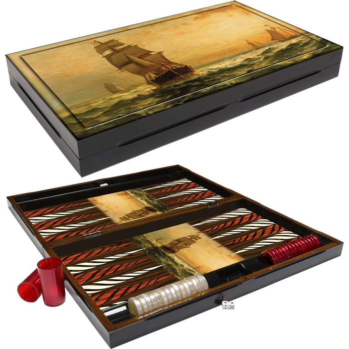 Дерев'яна настільна гра нарди PrimoLiving Deluxe XXL 57x48,8 см, складаний кейс, стиль Sailor