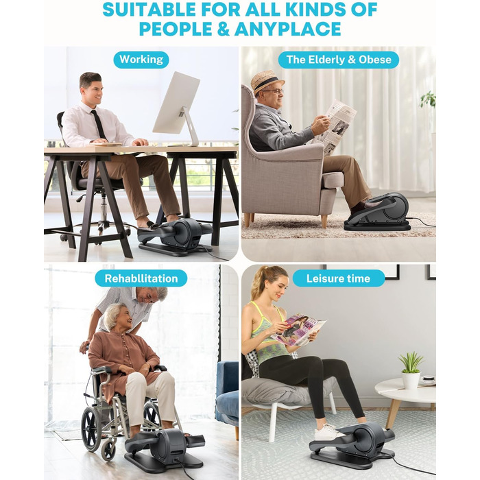 Еліптичний тренажер Gonex під стіл для літніх людей, електричний, з пульт дистанційного керування, 16 рівнів швидкості, ручний та автоматичний режими, сірий