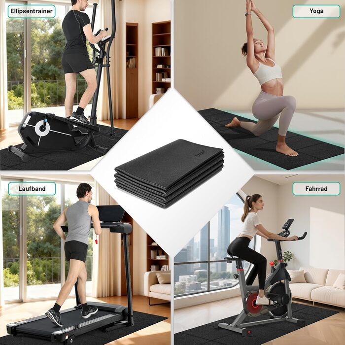 Складаний килимок для захисту підлоги під бігову доріжку та тренажери (200x90 см), товщина 6 мм, протиковзкий та амортизаційний мат для крос-тренажера, йоги та фітнесу