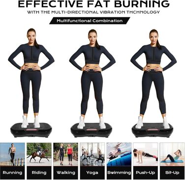 Вібраційна платформа TLGREEN з ультратихим мотором, 120 рівнів + 10 програм тренувань, з пультом дистанційного керування, тренувальні стрічки, для тренувань всього тіла, спалювання жиру, XL (68x38x14 см), чорна