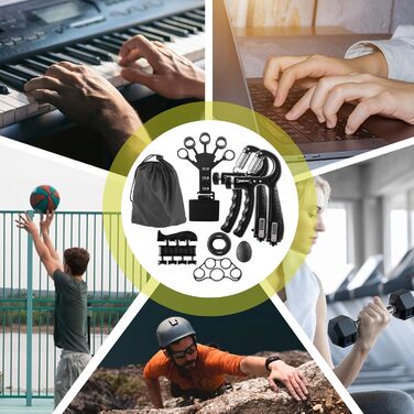 Набір для тренування сили хвата (7 шт.): регульовані тренажери зап'ястя, сумка для зберігання, розтягувач пальців, тренажер зап'ястя, кільце для тренувань та куля для зняття стресу