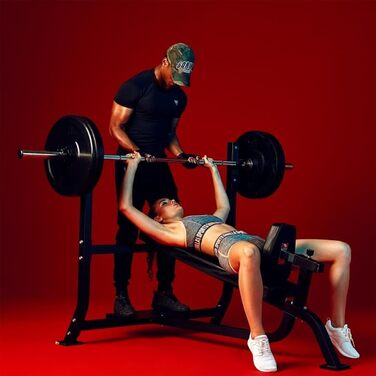Лава для жиму GORILLA SPORTS® з регульованою спинкою, гантельною стійкою, 6 положень, 165x128x121 см, до 280 кг, гумові ніжки, чорна – тренувальна лавка для фітнесу та жиму лежачи