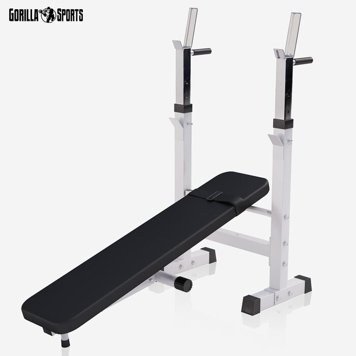 GORILLA SPORTS® Лава для жиму з підставкою, регульована висота і кут нахилу, складана, до 200 кг, чорна або біла, багатофункціональна тренувальна лава
