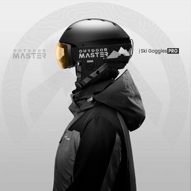 Скі-маска OutdoorMaster PRO унісекс з змінними лінзами. Захист від сонця 100% UV, антитуманна, для носіння з окулярами. Підходить для жінок та чоловіків, хлопчиків та дівчаток. Чорний каркас, помаранчева лінза VLT65%