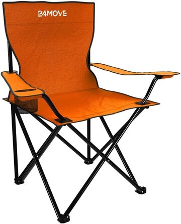 Складний стілець 24MOVE® для кемпінгу, риболовлі та відпочинку на природі з підстаканником. Зручний, компактний, з поліестеру, оранжевого кольору.