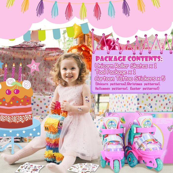 Дитячі ролики Kinder Einhorn для дівчаток, 3-6 років, з підсвічуванням, регульовані, 4 колеса, для початківців, рожеві