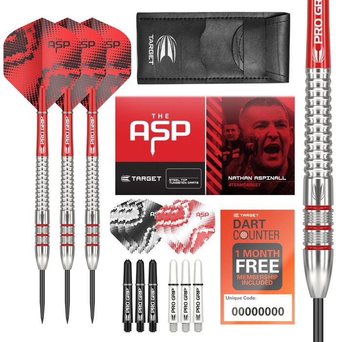 Набір сталевих дротиків Nathan Aspinall 22/23/24 г Tungsten (Вольфрам) - 9 Pro Grip Shafts, 9 Pro Ultra Flights, чохол для дротиків та аксесуари