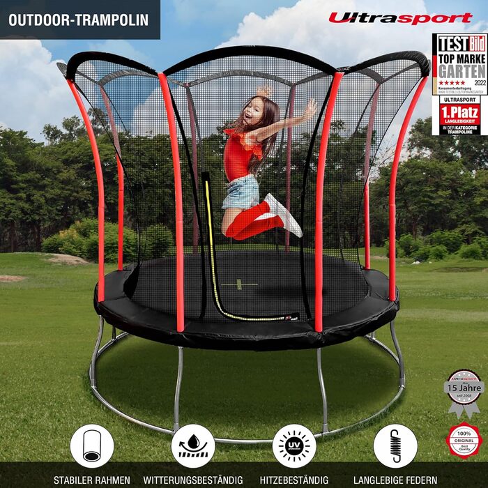 Батут Ultrasport Uni-Jump 305 см з захисною сіткою для дітей, сертифікований TÜV Rheinland, комплект: мат, оцинковані пружини, м'які стійки, Lotus