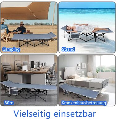 Складне кемпінгове ліжко YRHome для відпочинку на природі: надійне металеве каркас, міцна тканина Oxford 600D, з кишенею та сумкою для перенесення (190x62x38 см, до 250 кг)