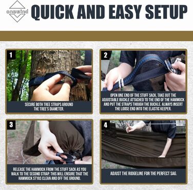 Гамак туристичний Onewind Premium 11' з москітною сіткою та ременями для кріплення, 335x162 см, коричневий