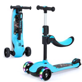 Самокат дитячий BremToy Roller з сидінням та регульованою висотою, колеса PU, складаний, блакитний, для дітей 3-12 років