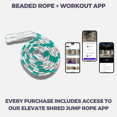 Стрибкове канат Elevate Rope Professionelles Perlen - 3м, регульований, якісні намистини та полішнур. Для фрістайлу, кардіо та трюків. Підходить для всіх рівнів, для використання в приміщенні та на вулиці. Білий/Турквіс/Срібловий.