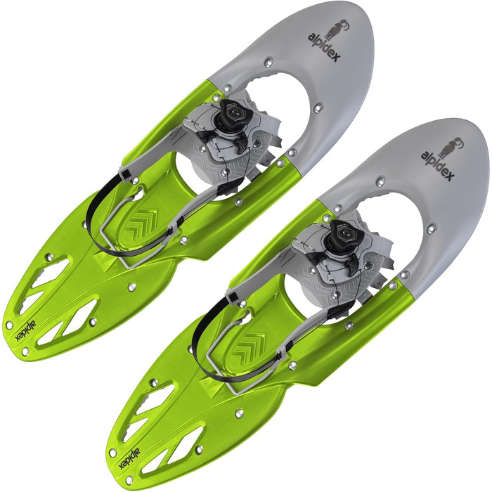 Снігоступи Alpidex з палицями 25 або 29 дюймів, швидка фіксація, розмір 38-46, до 140 кг, підйомник, сумка, телескопічні палиці (лаймовий зелений, 29 дюймів)
