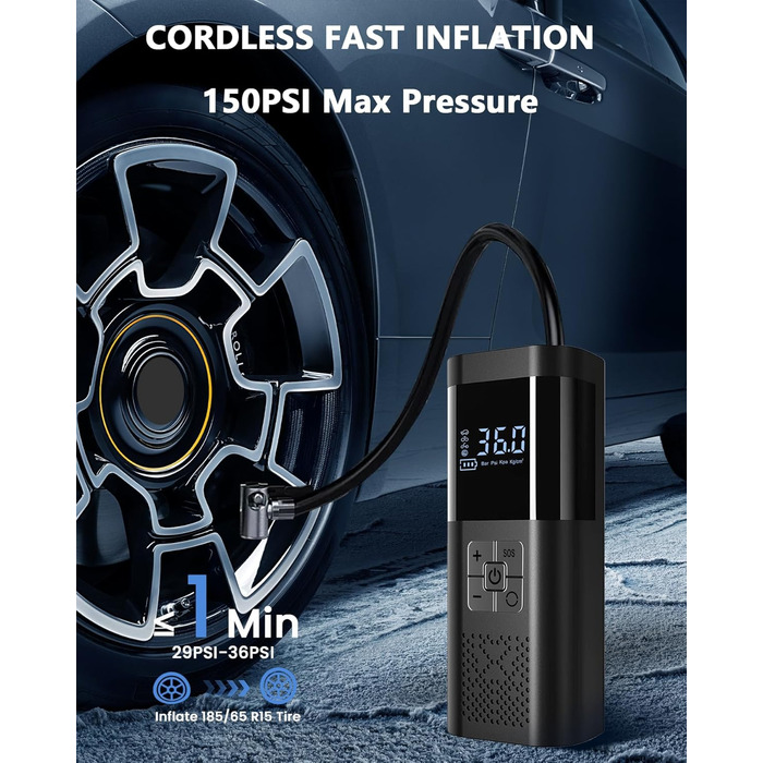 Електрична повітряна помпа SERVOMASTER з манометром, акумуляторна, 150 PSI, LED, для велосипеда, авто, мотоцикла
