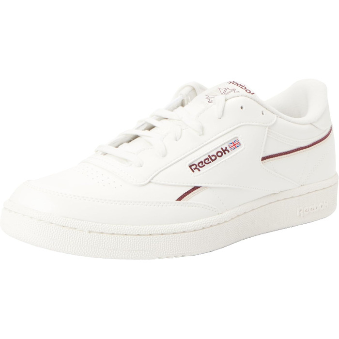Кросівки Reebok Club C 85 Vegan для чоловіків, веганська шкіра, стильні та зручні, розмір 34 EU, кольори: Chalk, Classic Maroon, F23 Stucco