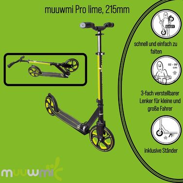 Muuwmi Алюмінієвий самокат Pro 215 мм ABEC 7 для дітей і дорослих, регульований, сертифікований