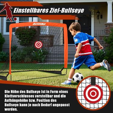 Дитячі футбольні ворота для саду 120x90 см. Набір Pop-Up з мішенню Bullseye, скловолокно, складані. Оранжево-чорний колір