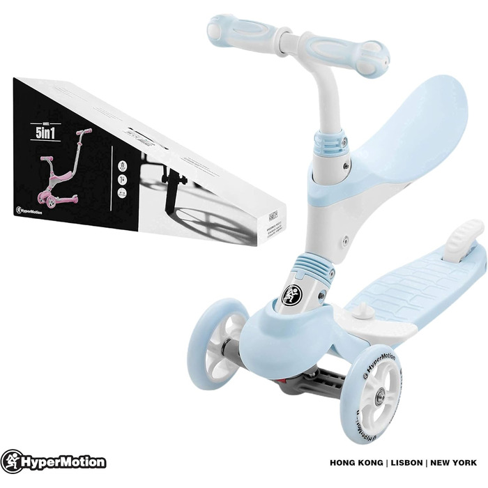 Самокат дитячий Kinderroller 5-в-1 блакитний: самокат, біговел, літній самокат з сидінням для дівчаток та хлопчиків