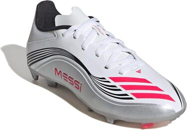 Дитячі футбольні бутси adidas F50 Messi League для гри на твердих та універсальних покриттях, розмір 37 1/3 EU, кольори: білий, червоний, срібло