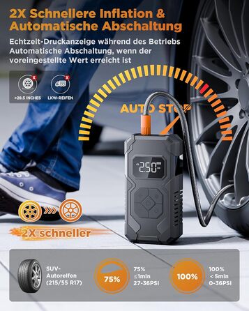 Електричний надувний насос 150 PSI: для авто, велосипеда, мотоцикла, м'ячів. Портативний компресор з манометром, акумуляторний, чорний