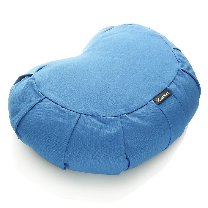 Подушка для йоги та медитації BODYMATE Halbmond 42x30x15 см, блакитна - гречане лушпиння, бавовняний чохол (прати в машині)