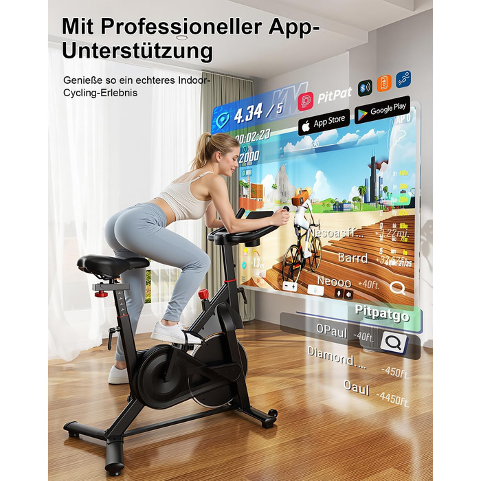 Магнітний велотренажер Lacuffy з AI-коучем та додатком, регульований опір, LCD-дисплей, до 136 кг, безшумний домашній ергометр