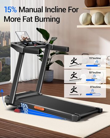 Біговий тренажер UMAY для дому, складаний, 12 км/год, з монітором серцевого ритму, 2.5PS/1800W, 12 програм тренувань, 10% нахил, ефективна амортизація