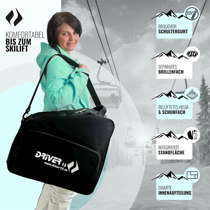 Сумка для лиж Driver13 з відділенням для шолома та захистом для окулярів. Оригінальна з 2007 року, понад 40 000 клієнтів
