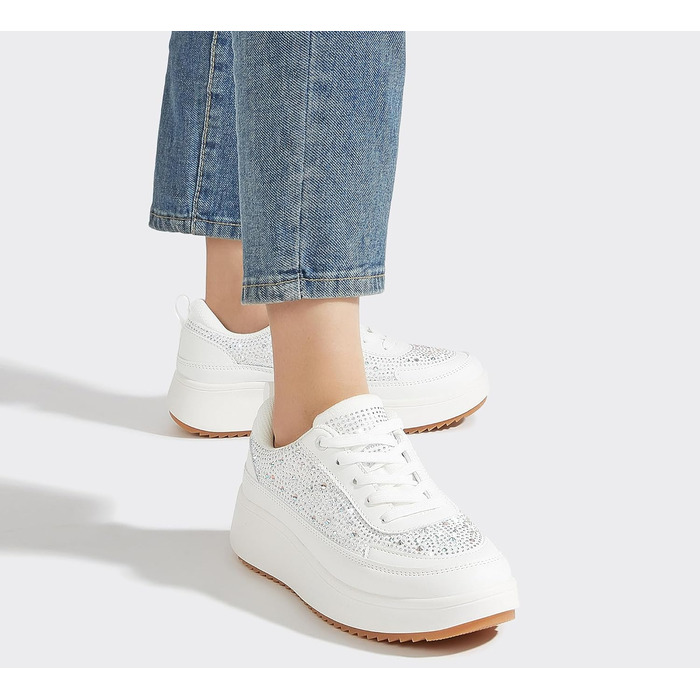 Кросівки жіночі Lucky Step на платформі з камінням, білі - стильні кежуал для прогулянок