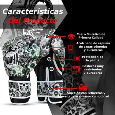 Боксерські рукавички Buddha Fight Wear 14 Oz, чорні, для Муай Тай та кікбоксингу, високоякісна штучна шкіра, захист GS-3