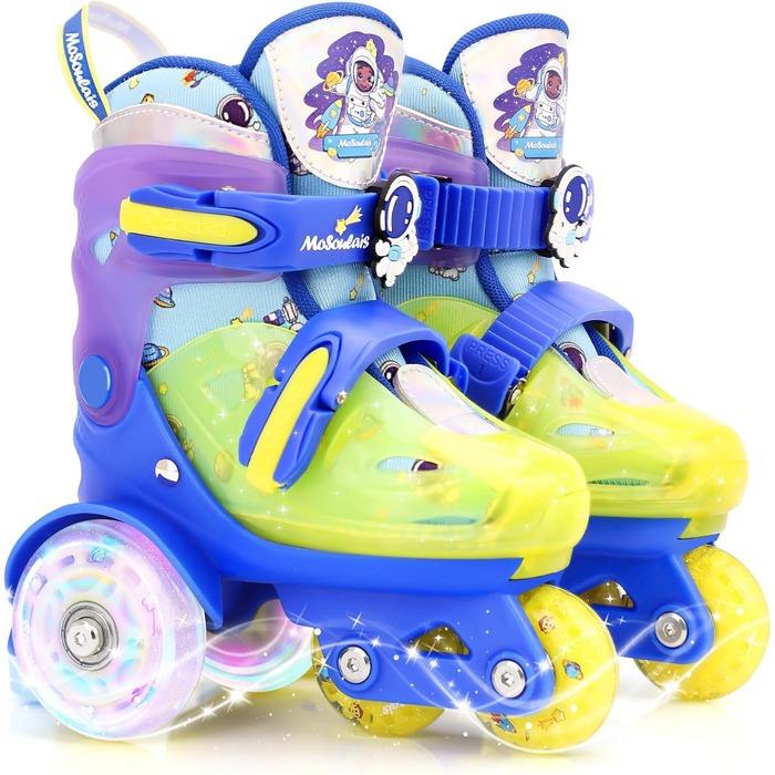 Дитячі ролики Kinder для дівчаток та хлопчиків, Єдиноріг, Русалка, світлові колеса, регульовані, для початківців, XS(27~30), блакитний