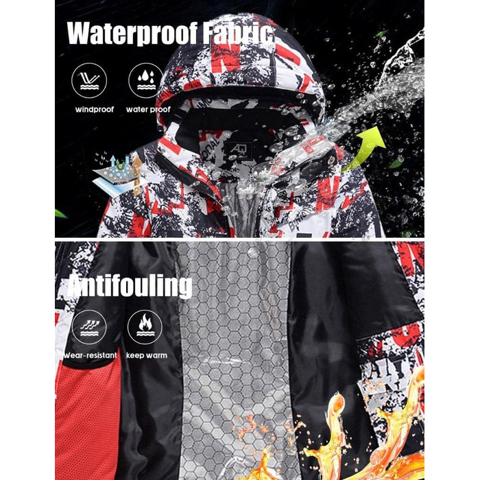 GS SNOWING Комплект чоловічий куртка та штани, ізольований, водонепроникний, сноуборд, для зимових видів спорту #238+Чорний