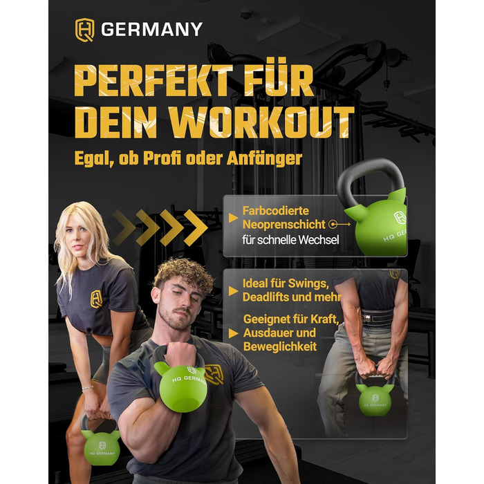 Кетлбел з неопрену HQ Germany® | Повнорозлитий | 2-32 кг | Стартові комплекти | Точність ваги ±2,0%