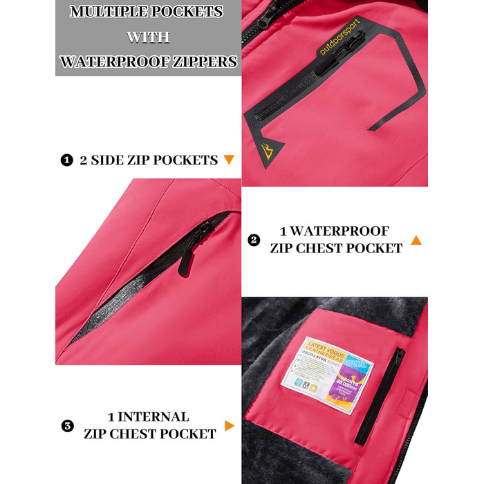 Жіноча зимова куртка MAGCOMSEN: тепла флісова парка, софтшелл для сноуборду та гірськолижного спорту, рожевого кольору, водонепроникна та вітрозахисна