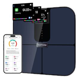 Розумні ваги Healthkeep з Bluetooth, TFT-дисплеєм, ITO, вимірюванням 25 параметрів тіла та пульсу, для Android і iOS, до 180 кг, сині
